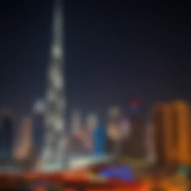 Carson Tower Illuminated at Night Night view of Carson Tower illuminated against the Dubai skyline