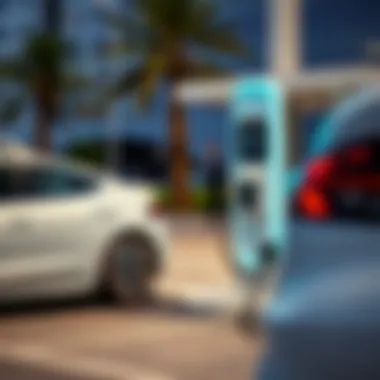 Electric Car Charging Station in Dubai A close-up view of an electric car charging station in Dubai