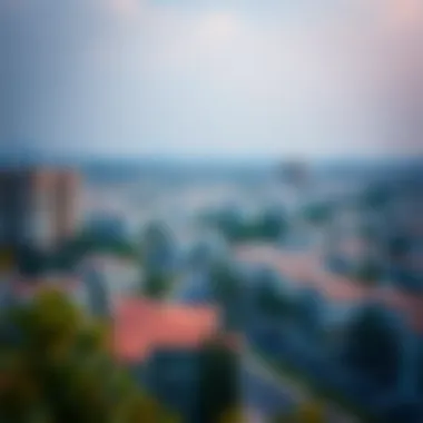 Panoramic view of Jumeirah Village Circle with residential buildings