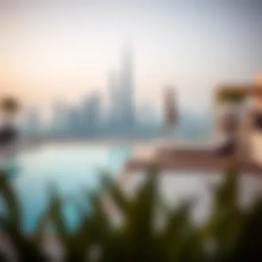 Serene private pool area overlooking Dubai skyline