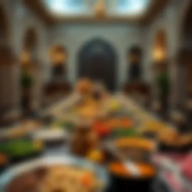 Traditional Iftar table set with diverse dishes