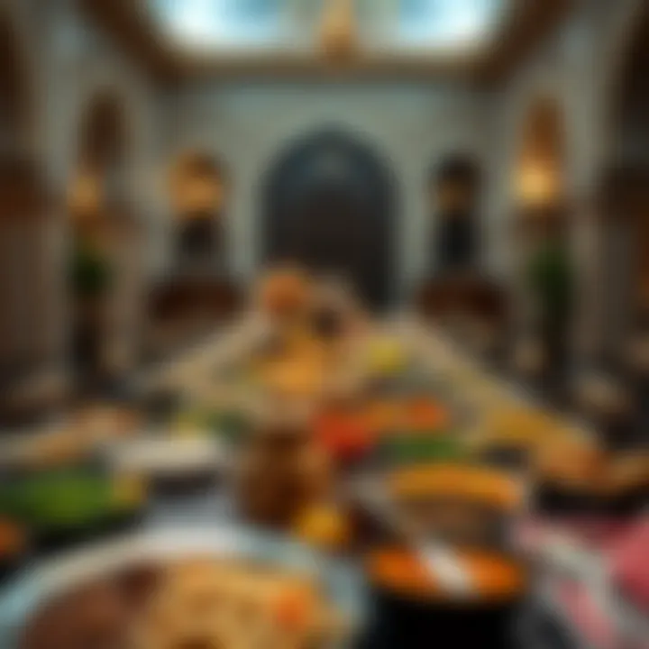 Traditional Iftar table set with diverse dishes