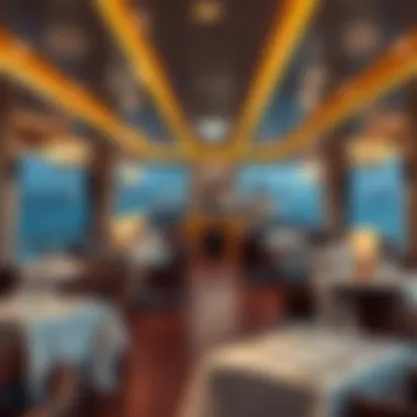 Elegant Dining Experience on a Dhow Cruise Luxurious interior of a dhow cruise showcasing elegant dining settings