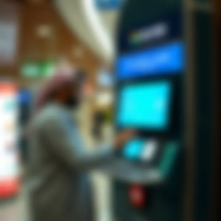 User interacting with UAE Pass kiosk for digital services